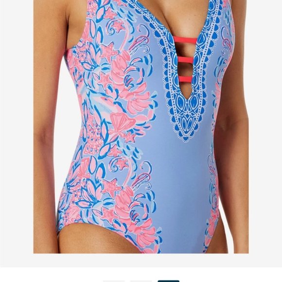 Lilly Pulitzer Jaspen One Piece in Blue Peri Shrimply The Best size 12 NWT - Picture 3 of 10